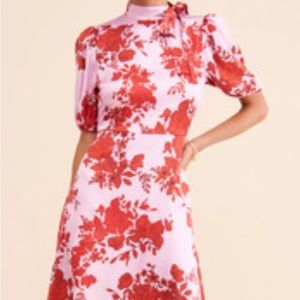 M L Monique Lhuiller floral tie neck midi size 4